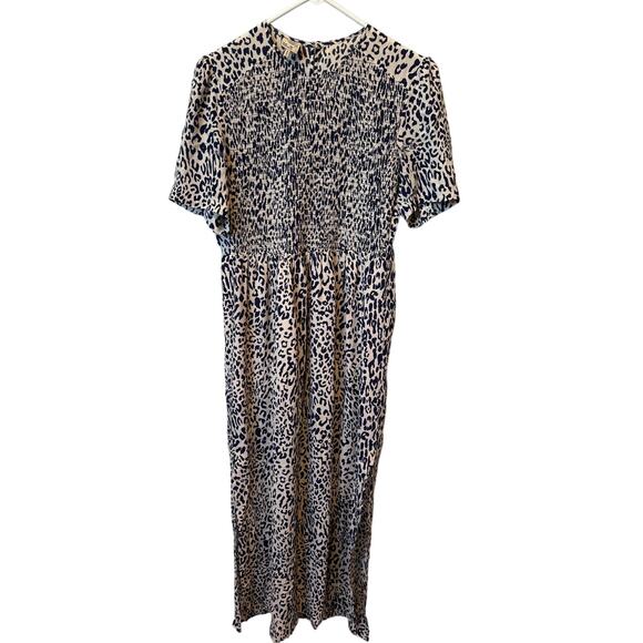 Baum Und Pferdgarten Adamaris Leopard Smocked Silk Midi Dress Blue Sz 40 US 8/10 - Picture 6 of 9